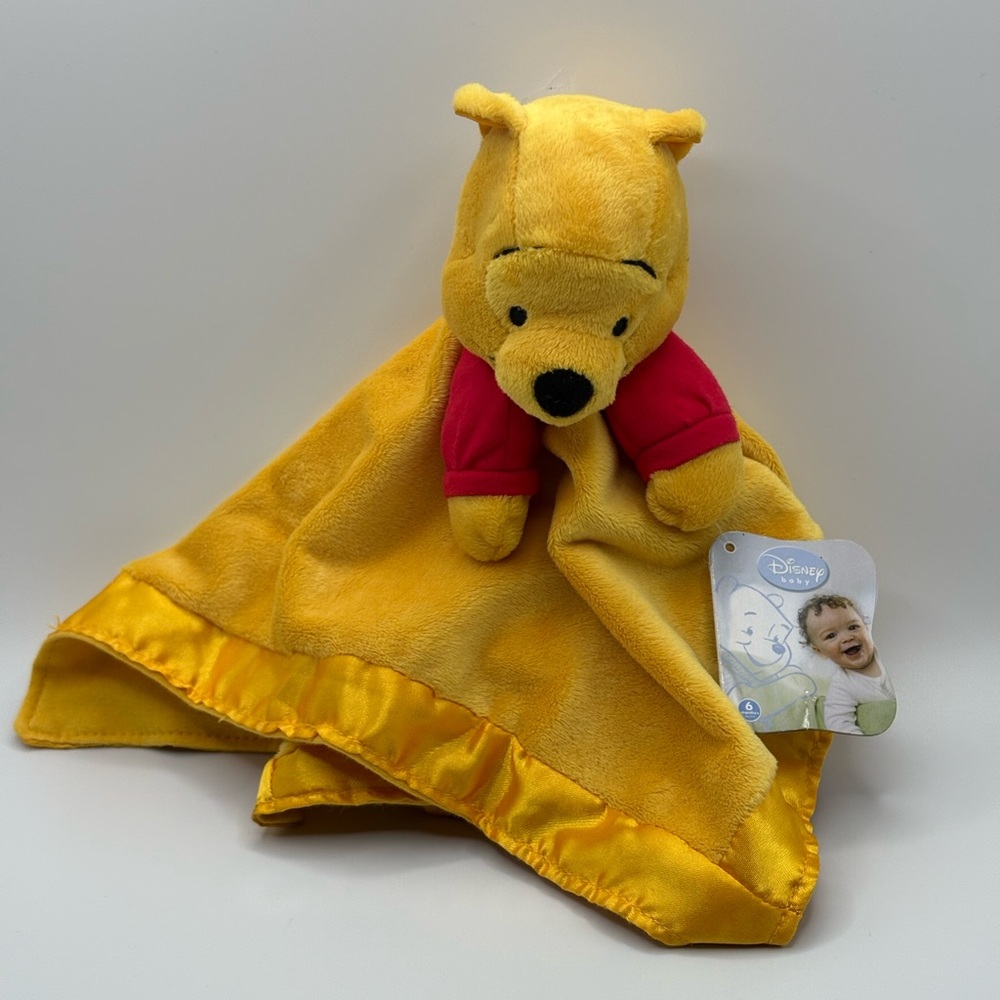 Baby Disney Winnie The Pooh Yellow Soft Plush Satin Trim Lovey With Tags 13”